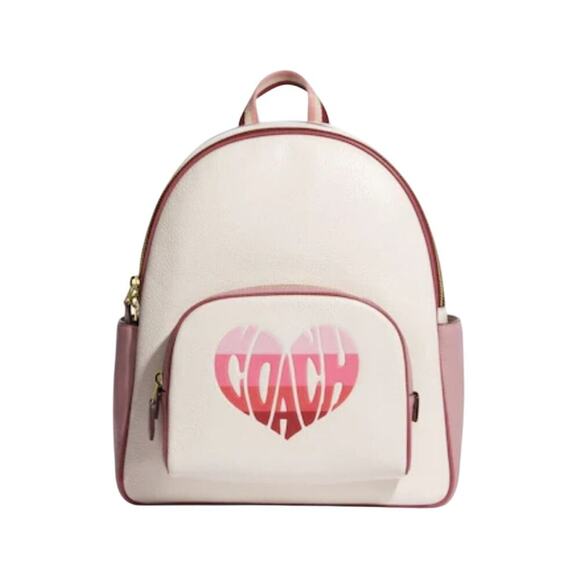 COACH Court Backpack Heart Stripe Pink Gold Chalk New - Picture 1 of 6